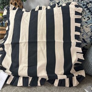 Anthropologie Black and Cream Striped Accent Pillow cover x2